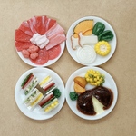 ミニチュアフード「チーズインハンバーグ」「ミックスサンド」「焼く前のお肉セット」「焼く前のお野菜セット」