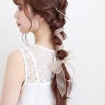 ♥️700【オレンジブラウン】シアーリボンのポニーフック ／ リボンアレンジ  ヘアアクセサリー