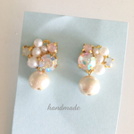 ビジューとコットンパールのピアス