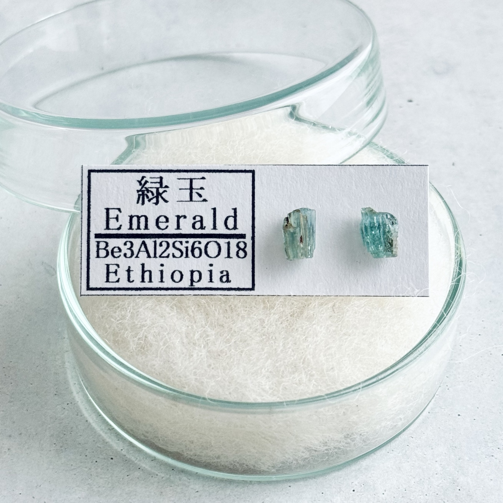✴︎No.1165-b✴︎希少✴︎エチオピア産 柱状 エメラルドの鉱物標本ピアス b