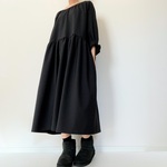 【30％OFF】ウール混＊落ち感きれいなシンプル長袖ワンピース＊大人のナチュラルスタイル＊ゆったりフリーサイズ＊ブラック無地＊ポケット付＊黒