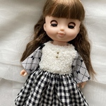 ソランちゃん　メルちゃん　服　ボア切り替えワンピース　黒ギンガムチェック