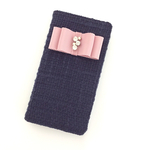 iPhone6/6s 手帳型ケース ネイビーツイード×ビジューリボン