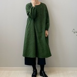 カットジャカードのワンピース。グリーン。綿麻。ポケット付き【受注製作】