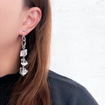 シルバー × クリア 氷 カット アシンメトリー 大ぶり ピアス イヤリング
