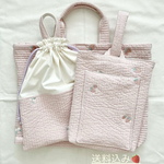 送料込み価格🌸入園入学3点セット🍓いちご刺繍ヌビ生地　レッスンバッグ　通園バッグ　上履き入れ　上靴入れ　お着替え袋　体操着入れ
