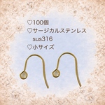 小【100個】サージカルステンレス316 フックピアス　小m176