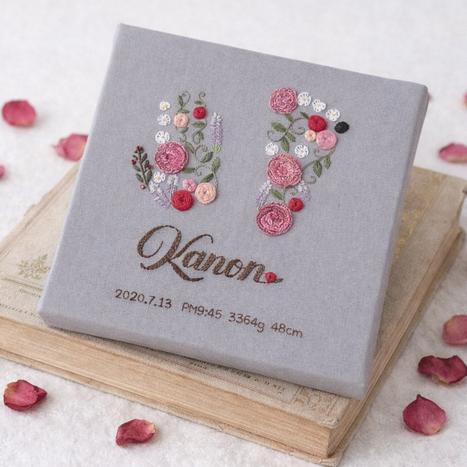 刺繍/命名書/手形・足形/名前入り/出産祝い/記念ギフト/オーダーメイド パステルカラー