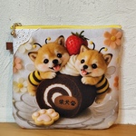 ふんわりファスナーポーチ、16(柴犬ちゃんとスイーツパネル)