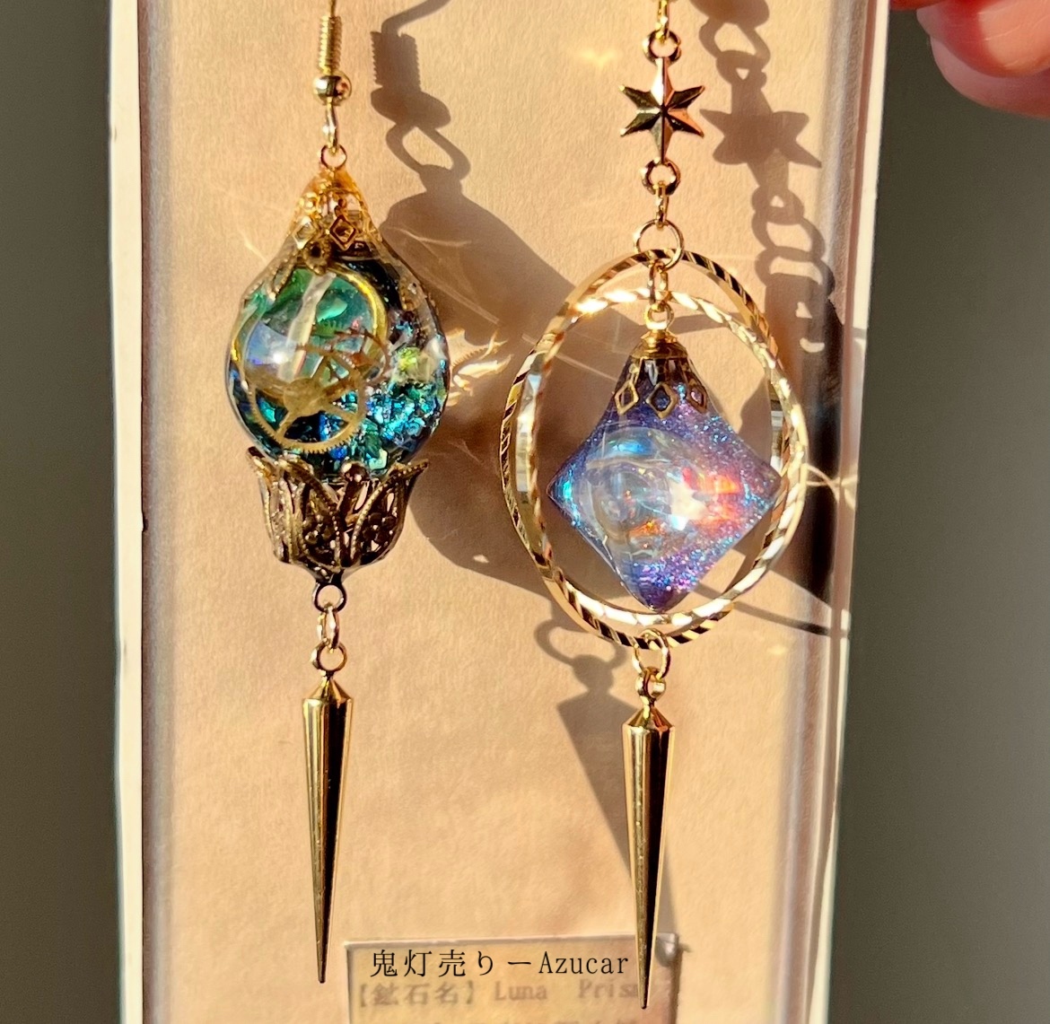 白彼岸花柄の狐面と鬼灯と曼珠沙華の和風ピアス イヤリング 着物や袴