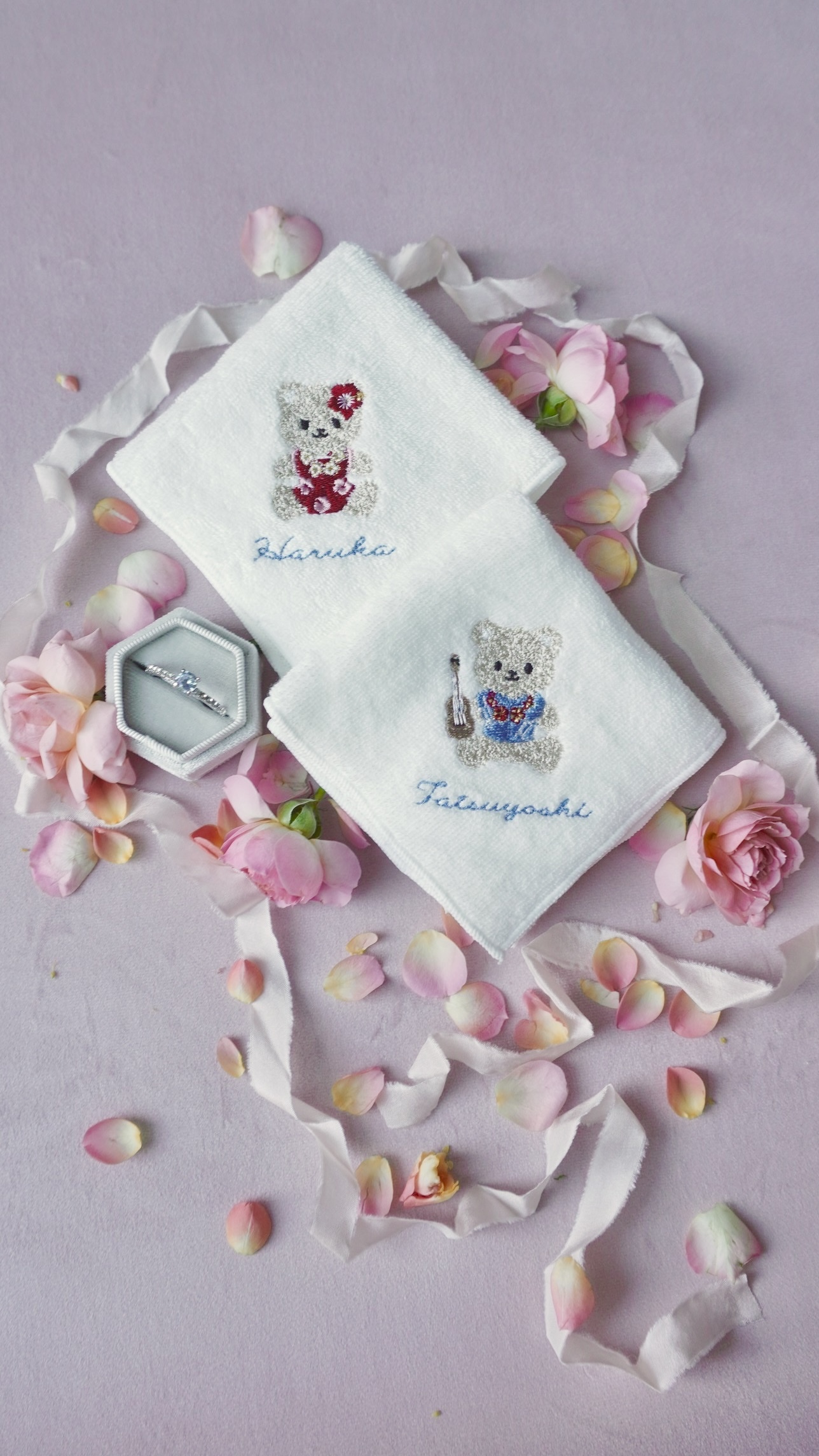 名入れ刺繍🌺リゾ婚席札ハンカチ プチギフト 沖縄婚 ハワイ婚 南国