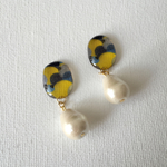 コットンパール×北欧柄レジンピアス★  ノンホールピアス