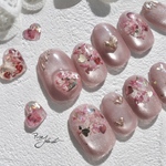Sweet Rose heart nail tips / バレンタイン ネイル ハート ネイルチップ ピンク Valentine 