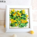 【再販】　ミモザ　黄色い花　ミモザの花　ガラス　フュージング　ミニ額　春