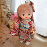 メルちゃんの着物セット*赤にピンクの花々