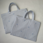 リボン　刺繍　トートバック　チェック　ブルー　レッスンバック　お出かけバック　入学　入園　卒園式　卒園