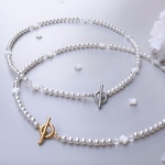 Spring White Flower & Pearl Necklace選べる留め金具 金属アレルギー対応  サージカルステンレス 春 オケージョン ゴールド シルバー 白 マンテル マグネット