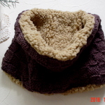 ☆彡ボア付きダミエ風の市松地模様のチョコブラウンのCowl Neck Warmer 