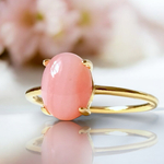 〔特集掲載〕天然石ピンクオパール18kgpリング 7/9/11/13/15号 10月誕生石 Pink Opal ring 8×6mm