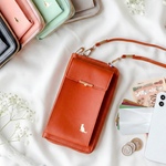 お財布×スマホショルダー パールで上品見え 通勤旅行に便利 猫 ねこ ブラウン 茶色