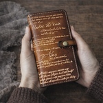 洋書デザイン　英字柄　本革　手帳型スマホケース