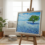 油絵 絵画 【ネモフィラお花畑】
