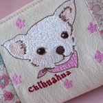 【チワワ③ 刺繍ポーチ】ホワイト