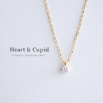 【Heart&Cupid】つけっぱなしOK!ハート&キュービッド一粒ゴールド/シルバー/ピンクゴールドネックレス　サージカルステンレス　金属アレルギー対応  