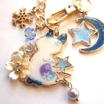 雪と星の冬猫バッグチャーム　レジン