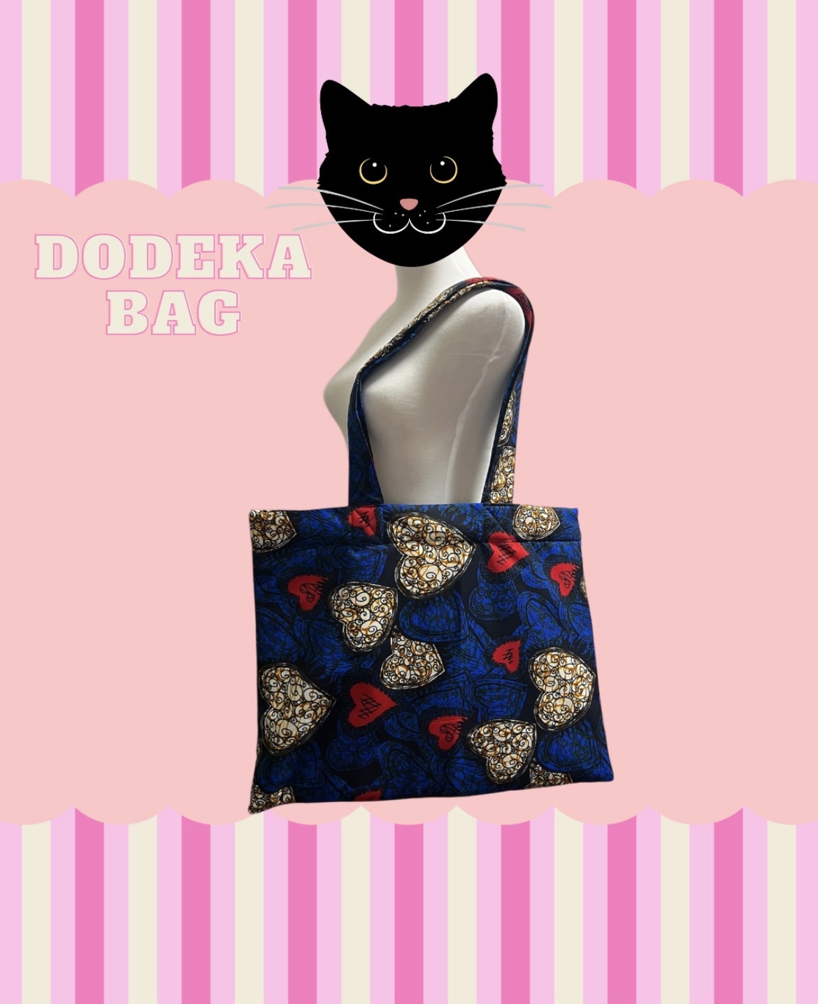 《DODEKA BAG》アフリカ生地の大きいふわふわ、ドデカバック‼️ハート柄