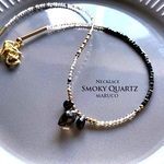 NC700-090スモーキークォーツ+アイスオブシディアン 40㎝+chain 天然石ネックレス   [送料無料]