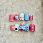 【３日以内に発送】ミニー　ネイルチップ　ディズニーネイル　パルパルーザ　リボンネイル　ドットネイル　ピンク　ブルー　キラキラネイル