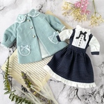 リカちゃん・ブライスアウトフィット2点◇クラロリワンピースとコートセット ◾︎くすみブルー　Blythe オビツ22