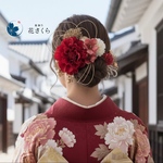 深紅ダリアの髪飾り/ 結婚式　成人式　胡蝶蘭　和装　振袖　卒業式　白無垢　色打掛　前撮り　花嫁　着物　ヘッドドレス　袴田　留袖　ヘアピン　結婚式髪飾り　成人式髪飾り　卒業式髪飾り　赤