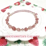 🍓［再販］アフリカンストロベリークォーツ　タンブルチップ　ワイヤーブレスレット　　　ピンクエピドート　シングル　ワイヤー　ブレスレット　#minne_new