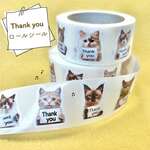 【 ねこ thank you ロールシール 】500枚 印面10種類 1個 ネコ 猫 キャット cat プレゼント お礼 感謝 気持ち メッセージ ラッピング ギフト ステッカー サンキュー