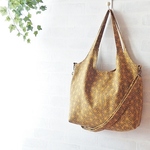 くったりバッグ（2way)　麻の葉文様・カラシ　マザーズバッグにも