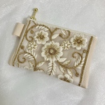 インド刺繍リボン　ミニポーチ　合皮　10センチファスナー