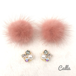 ミンクファー×パールビジュー ピアス（イヤリング）