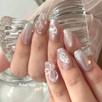 Petal Veil -ペタルヴェール🌸- キルティング　パール　リボン　オーロラ　上品　ネイルチップ　ブライダル　春　ピンク　　結婚式　花嫁　