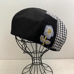 ［※※biz様ご予約※※］ 綿麻と刺繍生地のベレー帽（ブラック）