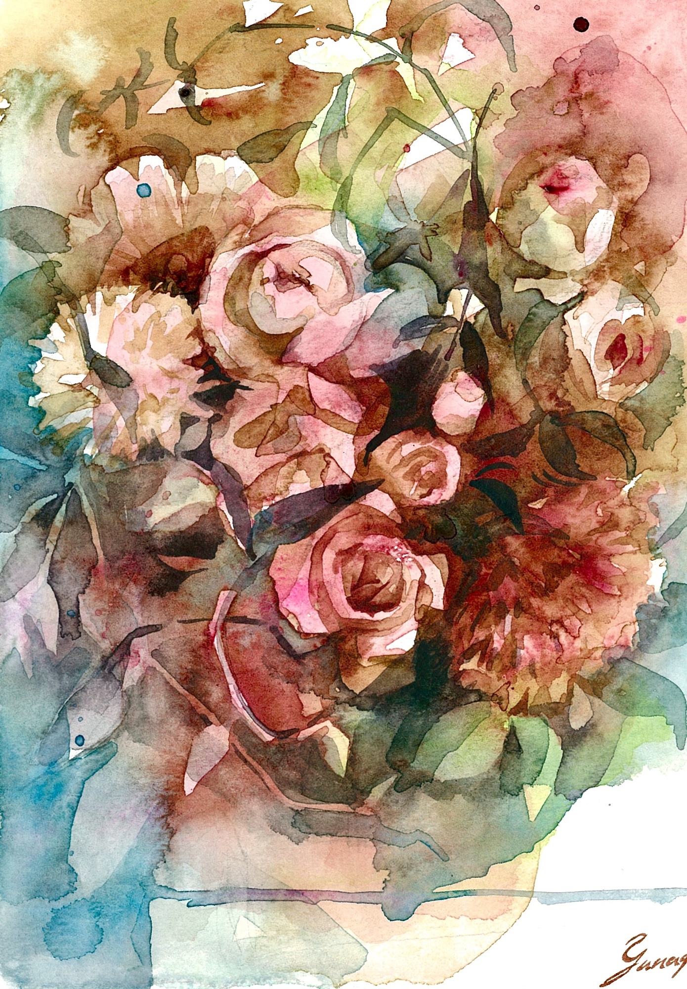水彩画 原画 薔薇が咲き誇る室内 水彩画 原画 薔薇が咲き誇る室内 - YANAGI'S GALLERY | minne byGMO