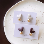 Milk & White Chocolate Heart ピアス/イヤリング金属アレルギー対応ピアス 樹脂ピアス チタンピアス サージカルステンレス 揺れる ハート ピアス チョコレート ホワイト