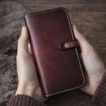 レッド　手帳型　本革　iPhone/Androidケース