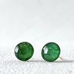 小粒ピアス/イヤリング　和紙　常磐（ときわ）｜レジンアクセサリー｜小粒　小さい　ラウンド　丸　球　クリア　透明　ゴールド　金　緑色　グリーン　伝統工芸　Washi　WASHI｜ノンホールピアス