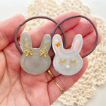 キッズ レジン sleeping rabbit うさぎ ヘアゴム 2本セット grey