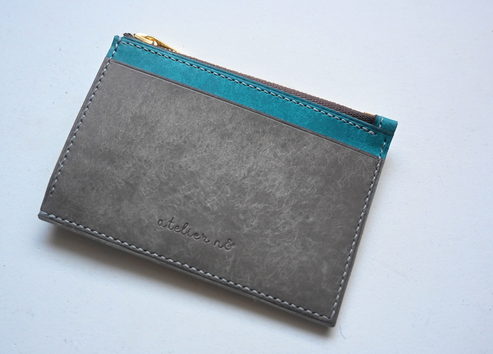 お札を折らない三つ折り財布【グレー×ターコイズ】ミニ財布　イタリアンレザー お札を折らない三つ折り財布【ターコイズ】ミニ財布 イタリアンレザー