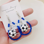 　　✨必勝✨✨ビーズ雫リング×サッカーボール✨樹脂フックピアス　イヤリングに変更可◎
