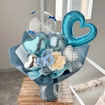 お花屋さんのバルーンフラワー　花束　B315 ドット ブルー　成人式　卒業式　結婚祝い　誕生日　開店祝い　開業祝い　発表会