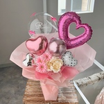 お花屋さんのバルーンフラワー　花束　B316 ドット ピンク　成人式　卒業式　結婚祝い　誕生日　開店祝い　開業祝い　発表会